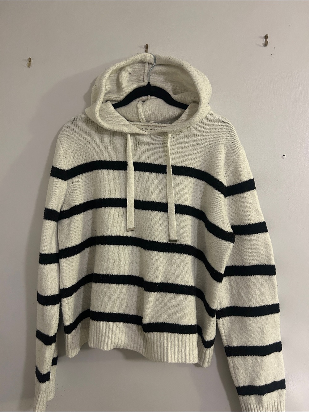 Max Studio Cream Hoodie Sweater with Black Stripes